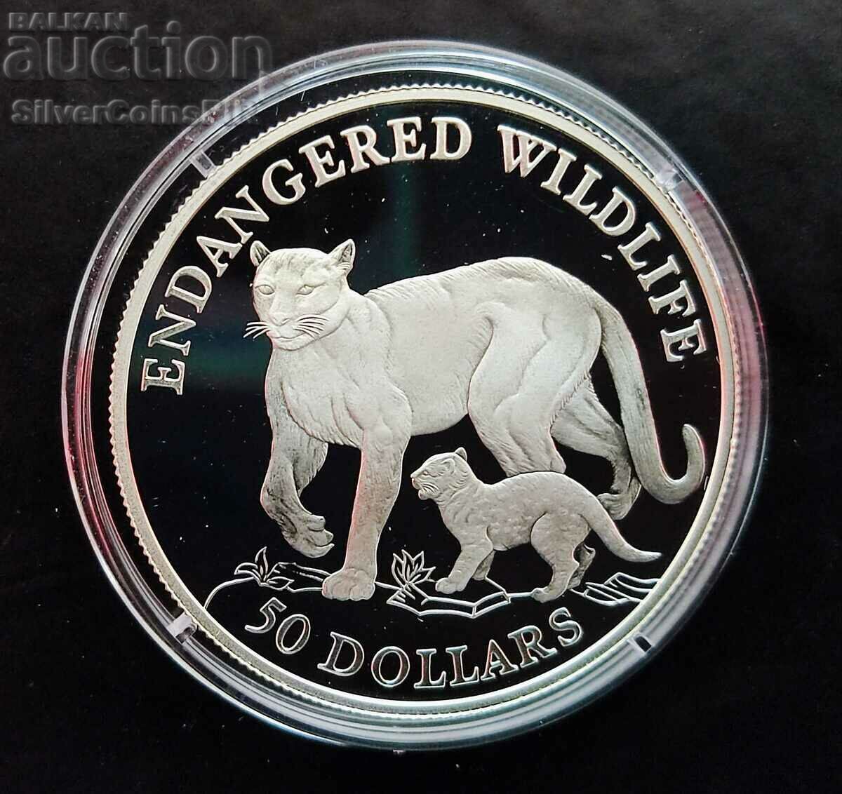 Silver $50 Puma 1991 Endangered Animals