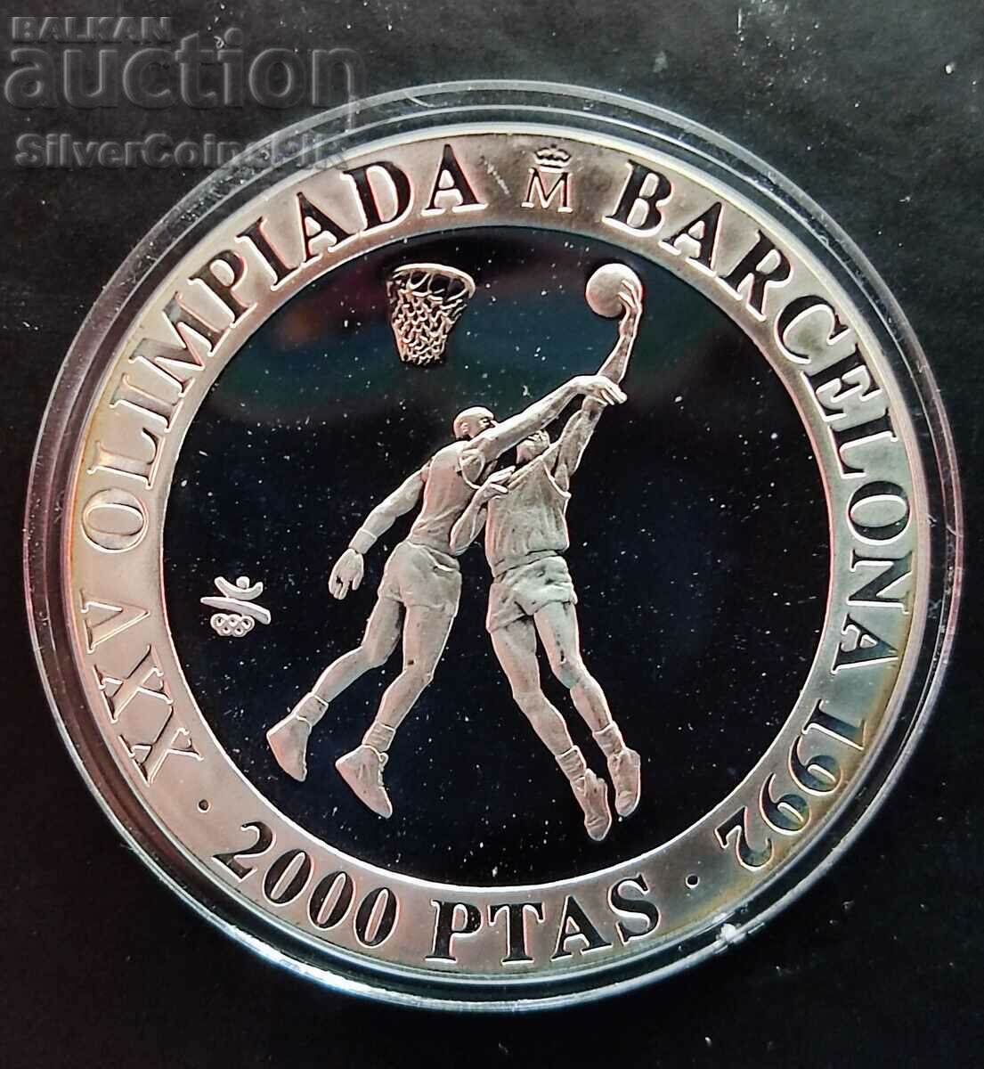 Silver 2000 Pesetas Basketball Olympics 1990 Spain