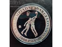 Argint 2000 Pesetas Jocurile Olimpice de baschet 1990 Spania