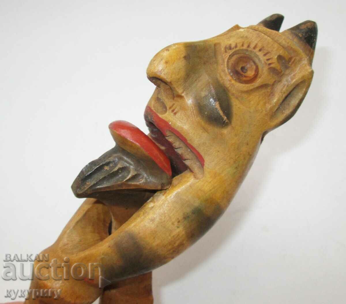 Old ethnic folklore - wooden nutcracker devil figure - 6