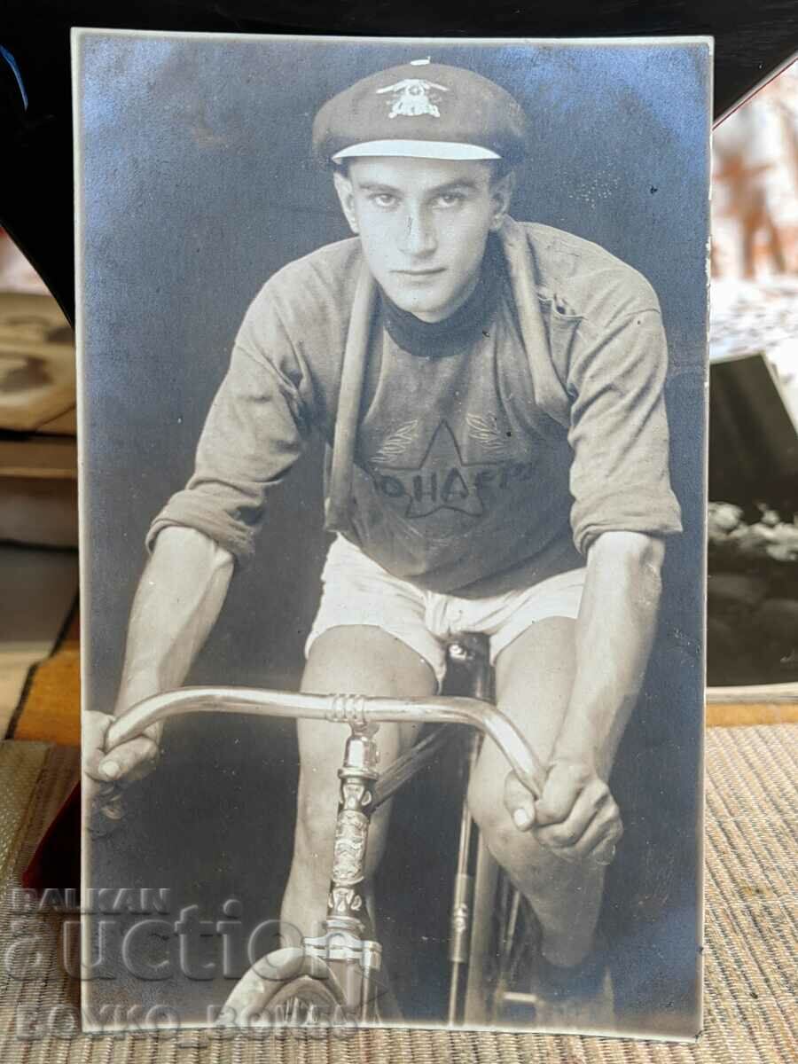 Old Cabinet Photo of a Cyclist 1920s