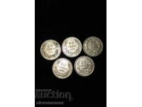 Сребърни монети 50 лв 1930 година. 5 броя.