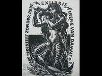 Engraving Bookplate Erotic Mermaid ORIGINAL