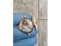 Silver brooch with mother-of-pearl Fish Mexico