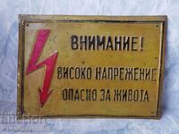 Metal sign Warning High Voltage