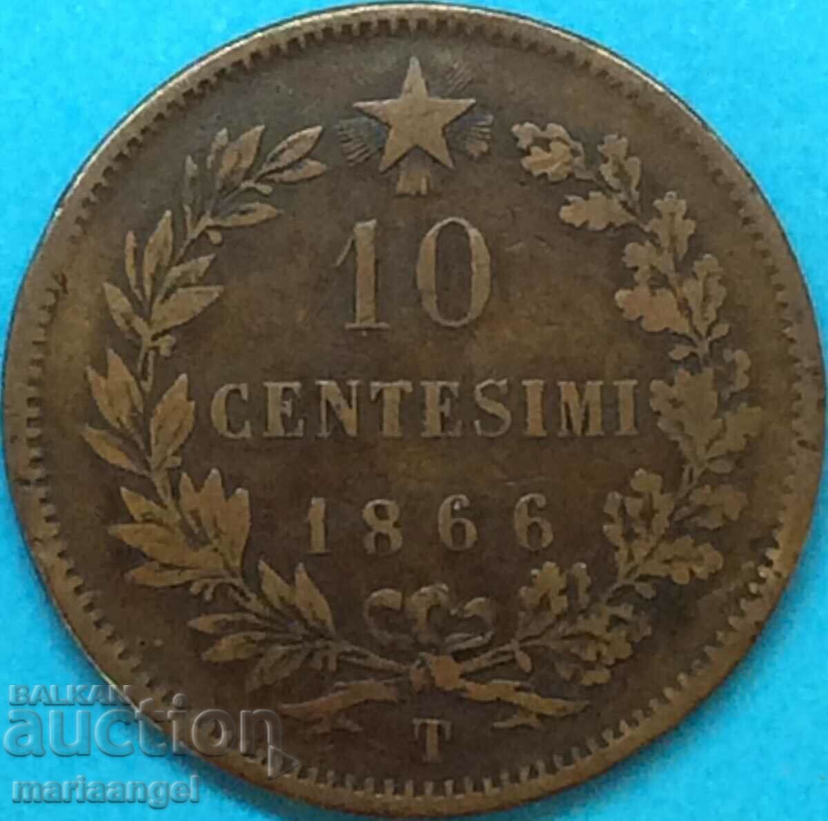 10 Centesimi 1866 Ιταλία T - Τορίνο Χάλκινο - ΣΠΑΝΙΟ