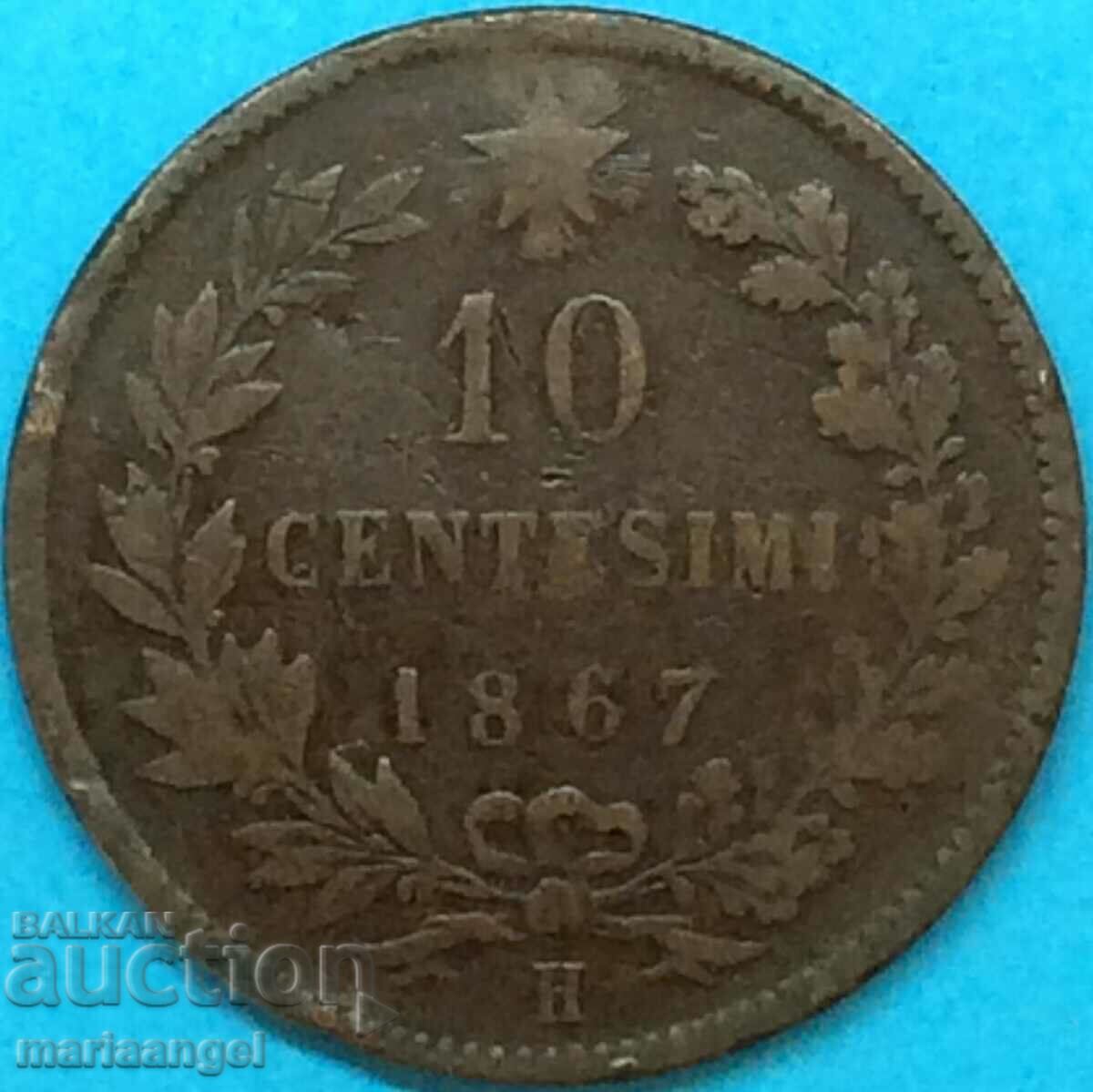 10 чентесими 1867 Италия 30мм Н-Бирминхам Виктор Емануил
