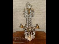 Beautiful bronze candle holder with crystals and marble tile