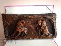 Unique Old Russian Wooden Panel - Wood Carving - Baba Yaga