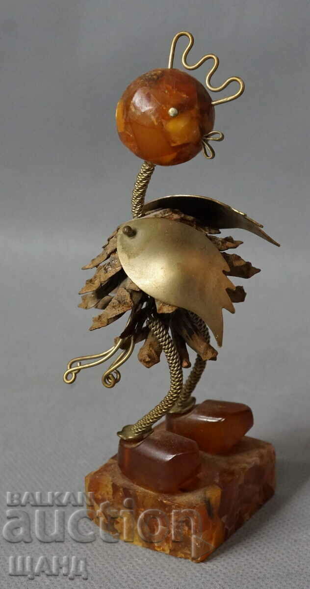 Old Russian figurine figurine made of amber Rooster