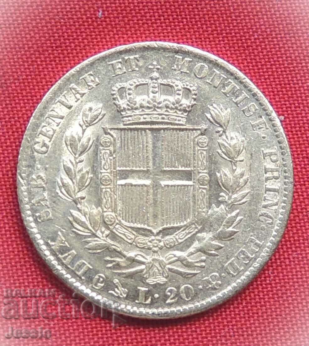 20 Lire 1838 Italy ( 20 лири Италия ) Genoa Carlo Alberto