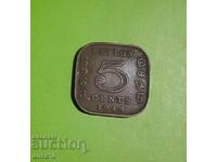 Цейлон  5  цент  1944