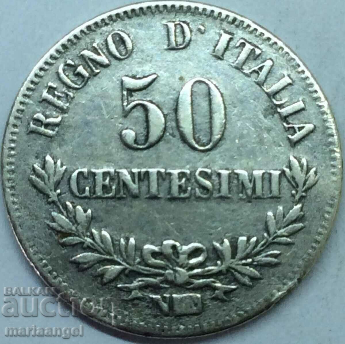 50 Centesimi 1867 Ιταλία N - Naples Birmingham Silver
