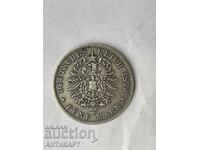 monedă de argint 5 mărci Germania 1876 Wilhelm Prusia argint