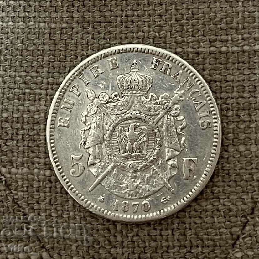 5 Franci 1870 Napoleon III Argint