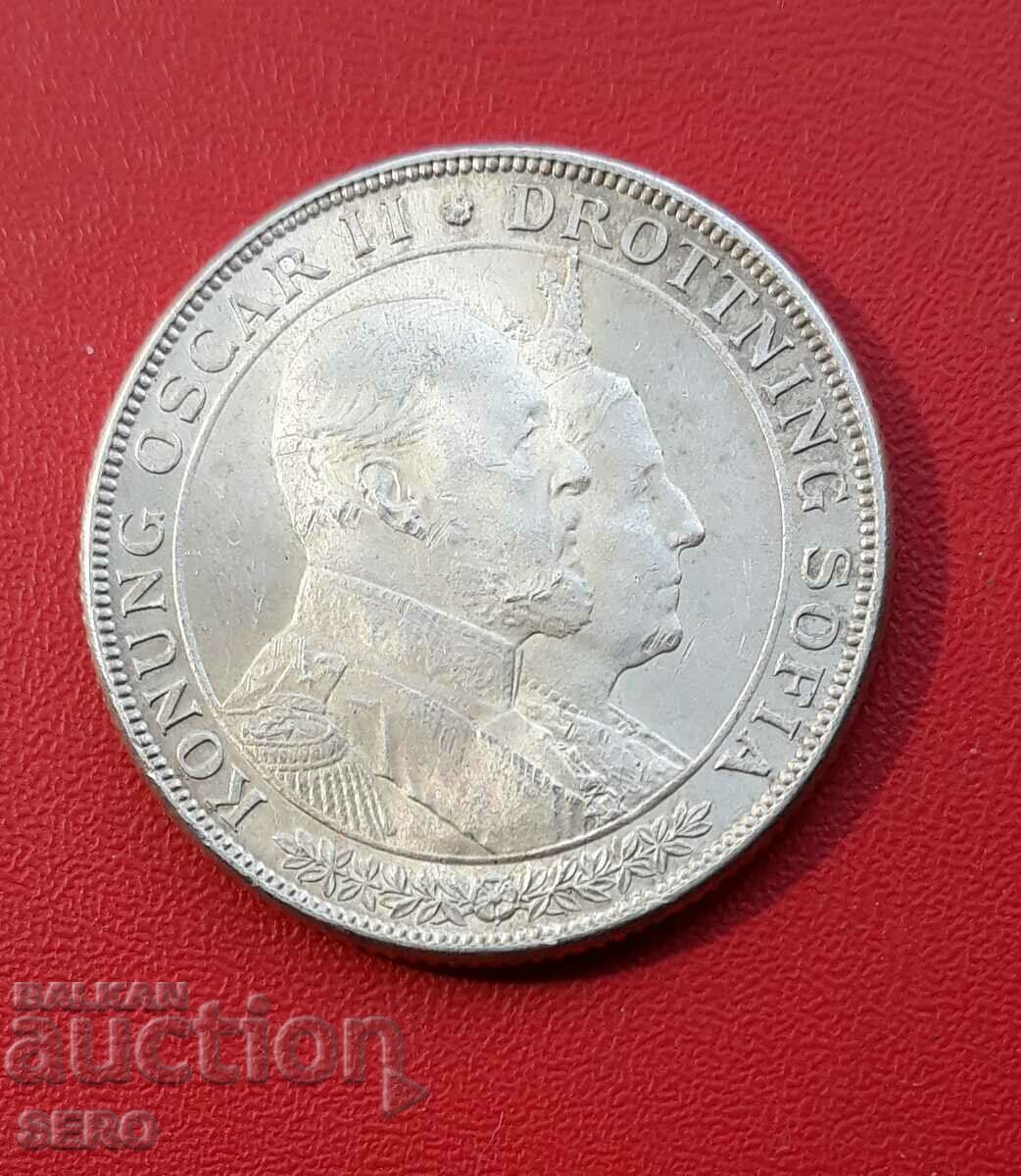 Suedia-2 coroane 1907-argint, rar si foarte bine conservat