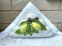 A beautiful porcelain napkin holder with lemons from England
