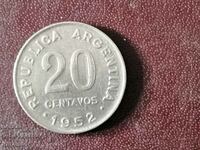 1952 год 20 сентавос Аржентина