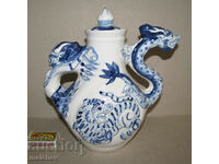 Chinese porcelain vessel kettle rice jug. wine hand drawn