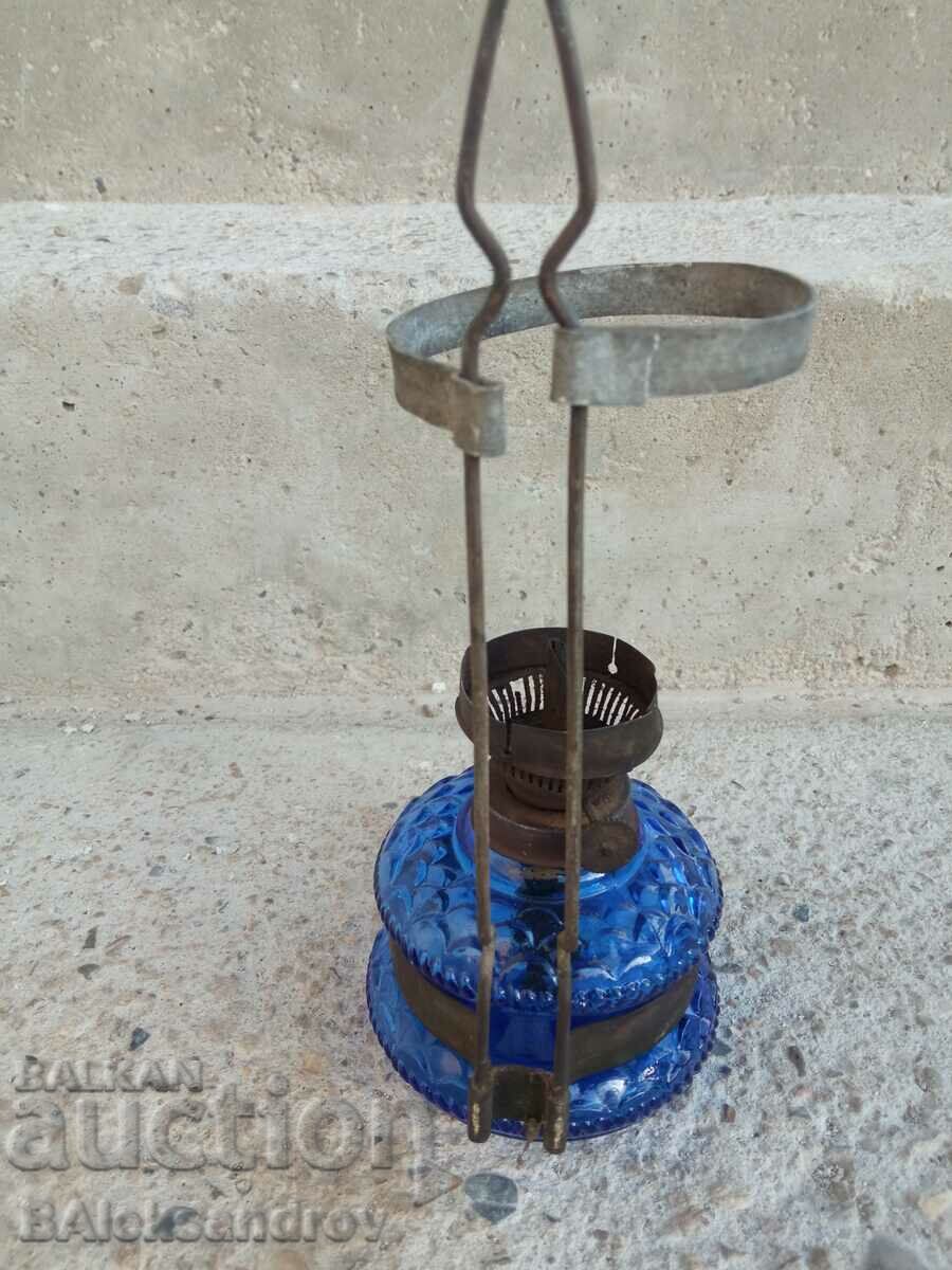 Παράδοση Λάμπα υγραερίου, σπάνιο μπλε γυαλί Παράδοση Λάμπα υγραερίου, σπάνιο μπλε γυαλί