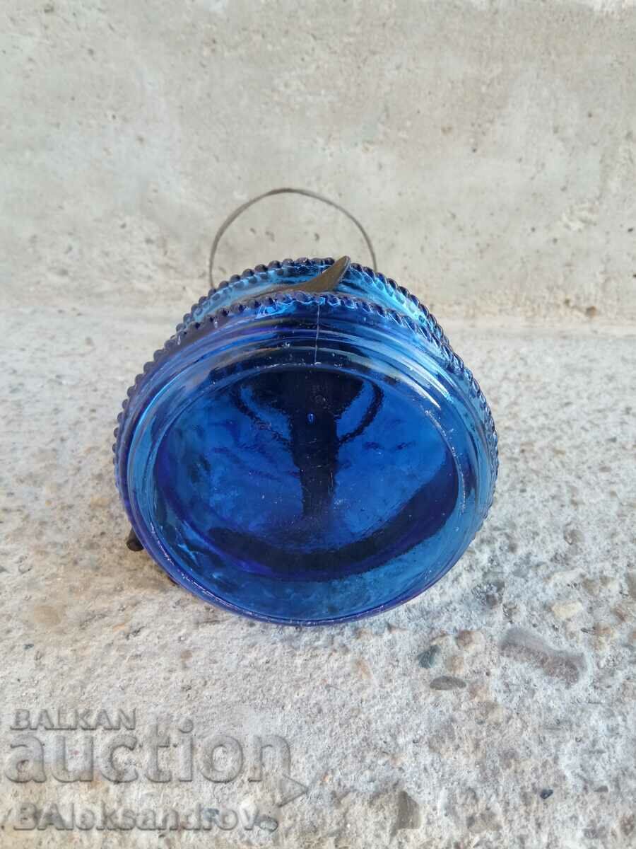 Lampa cu gaz, sticla albastra rara - 5