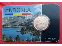 Монетна карта-Андора  с 5 цента 2004-изкл.рядка-тираж 500 бр