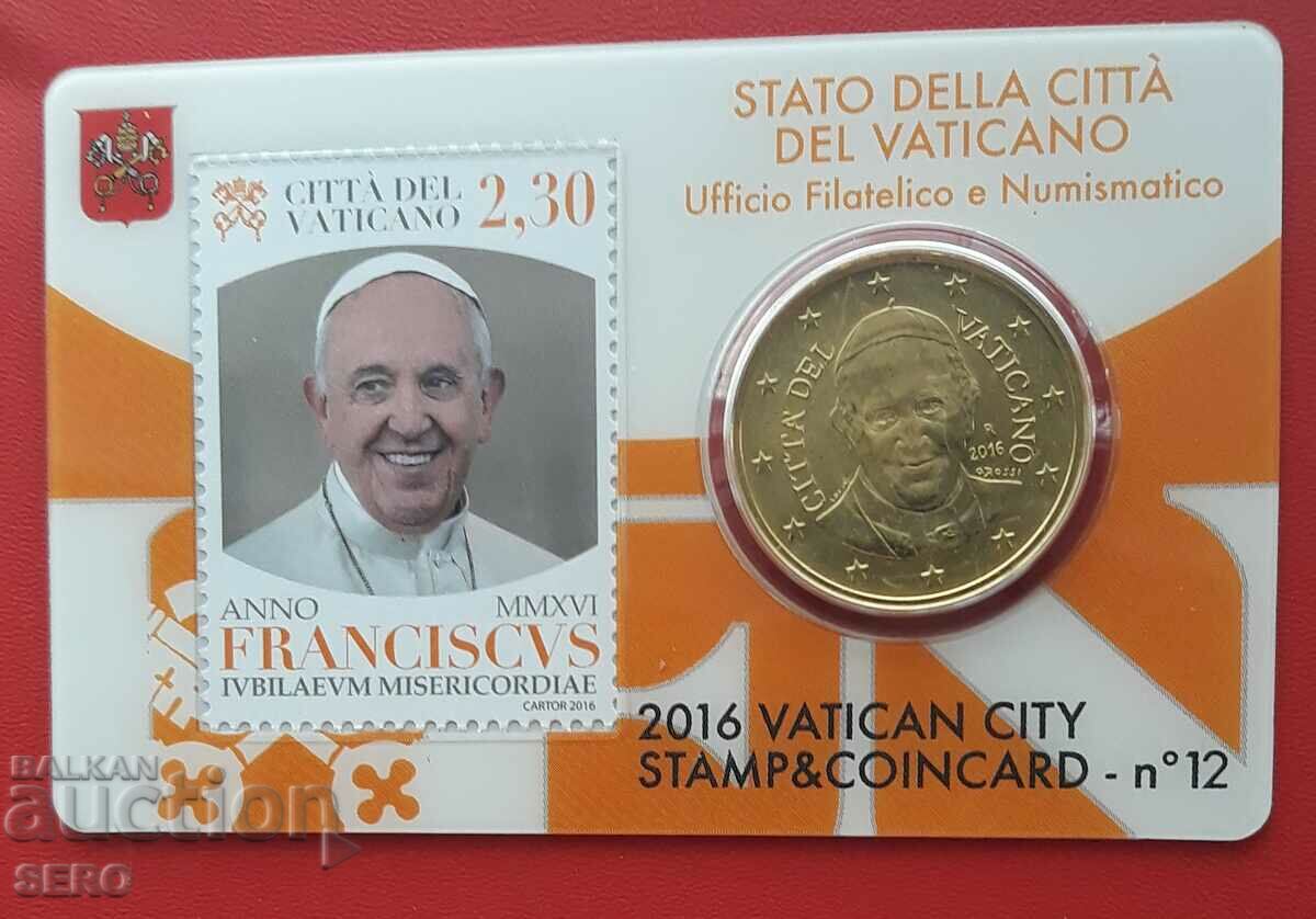 Vatican - card monedă #12 cu 50 de cenți 2016