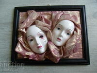 #*7591 old panel - porcelain Venetian masks - with frame