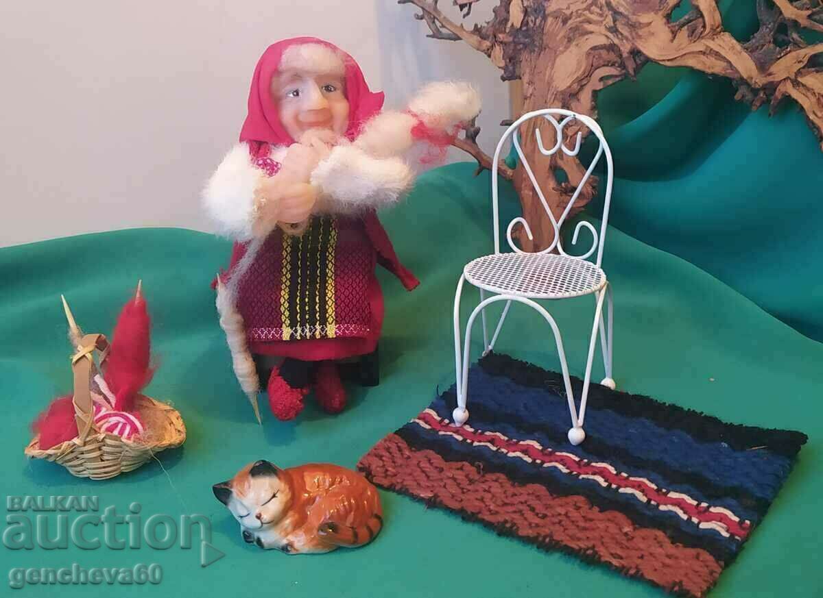 Handmade grandmother doll, porcelain cat - 6
