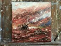 Pictură în ulei impresionism Peisaj maritim- Naufragiu