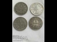 4 Silver Coins 1 Mark Germany Silver 1903 A D E G