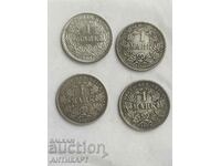4 Silver Coins 1 Mark Germany Silver 1907 E F G J