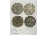 4 Silver Coins 1 Mark Germany Silver 1908 A D E F
