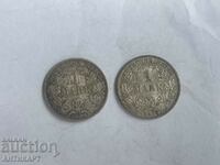 2 silver coins 1 mark Germany silver 1909 A and 1915 G