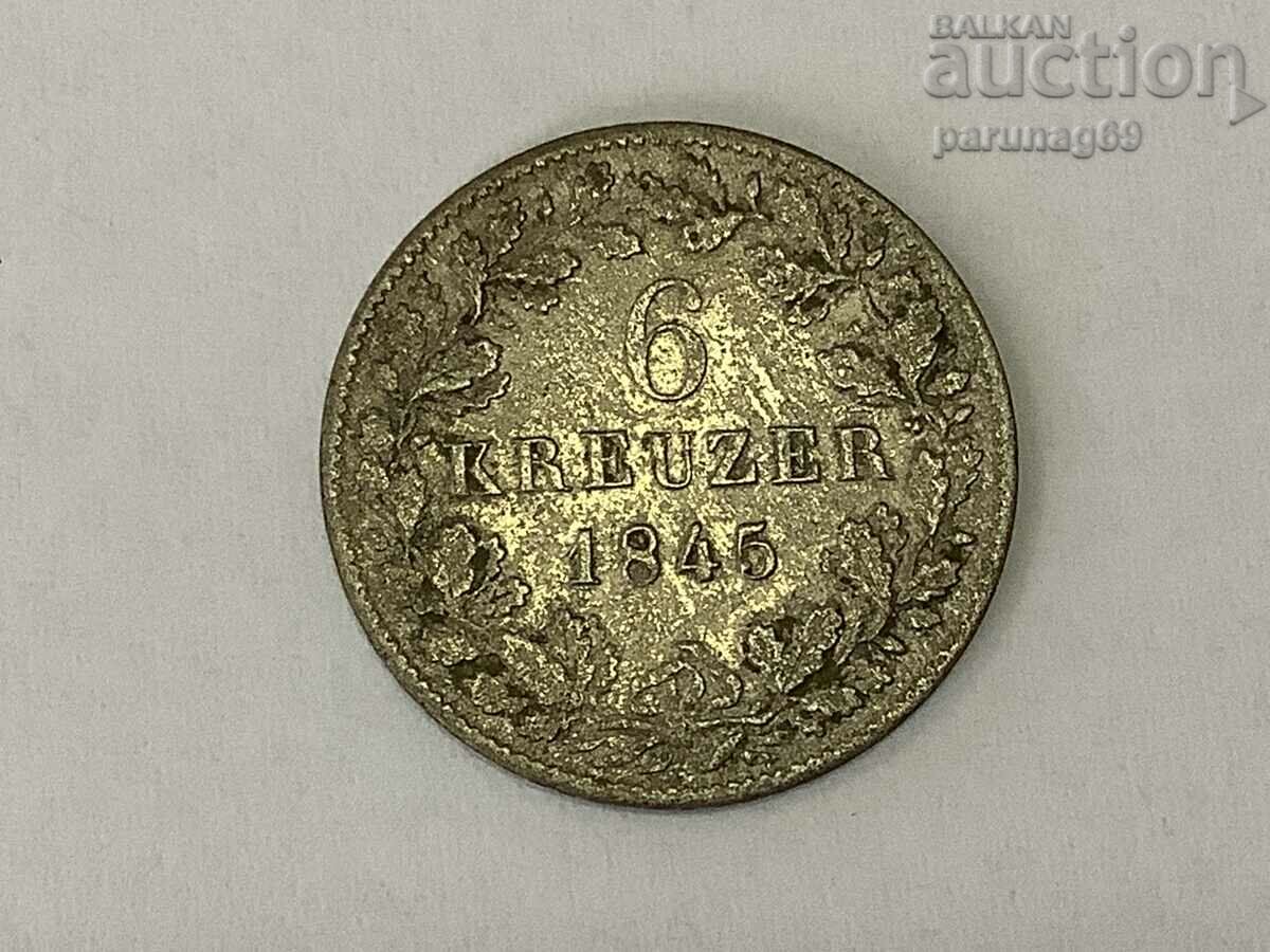 Германия - Вюртемберг 6 кройцера 1845 година