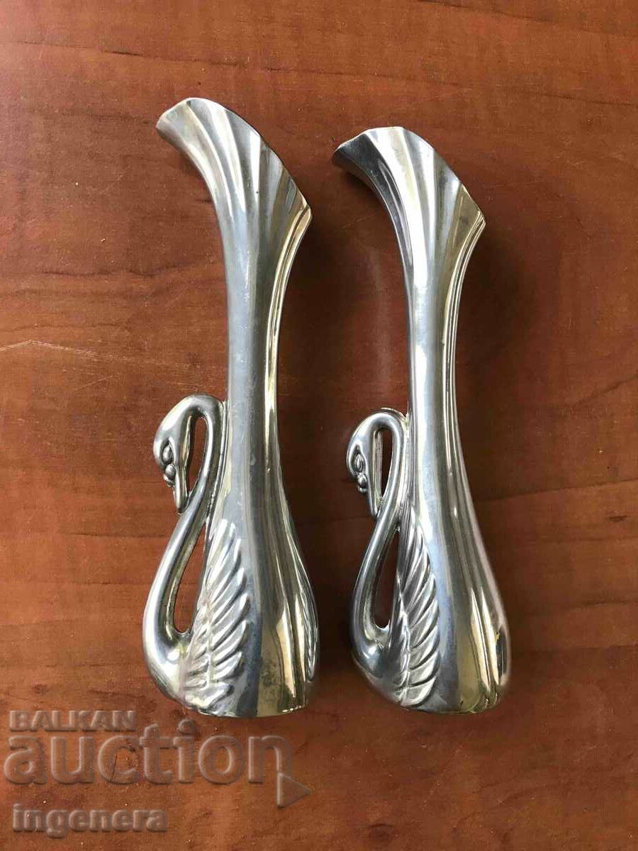 METAL VASE PAIR OF SWANS - SILVER PLATED - 2 PCS. with price 68.00 BGN | € 34.77 METAL VASE PAIR OF SWANS - SILVER PLATED - 2 PCS. with price 68.00 BGN | € 34.77