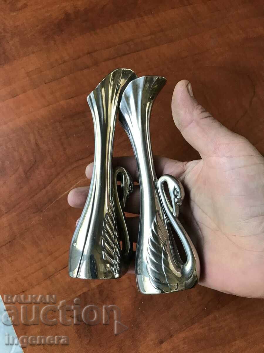 METAL VASE PAIR OF SWANS - SILVER PLATED - 2 PCS. - 5 METAL VASE PAIR OF SWANS - SILVER PLATED - 2 PCS. - 5