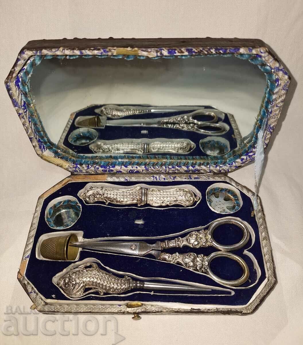Vintage sewing kit in a box