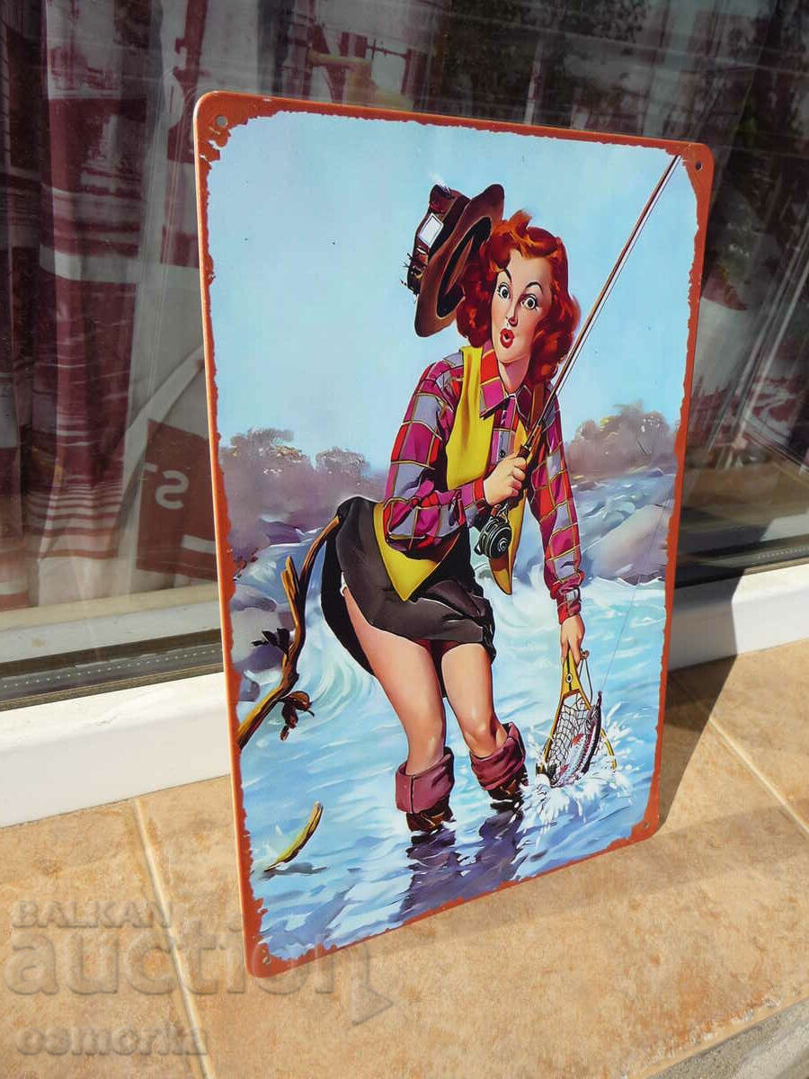 Metal plate erotica girl fishing skirt fishing rod catch river with price 18.00 BGN | € 9.20