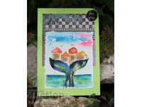 Art card, watercolor, fishing village