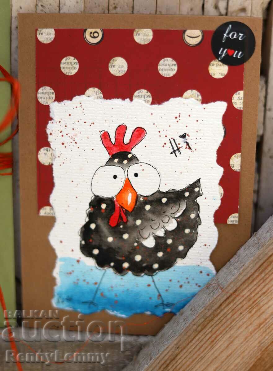 Art card, watercolor, hen