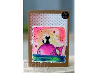 Art card, watercolor, cat and whale