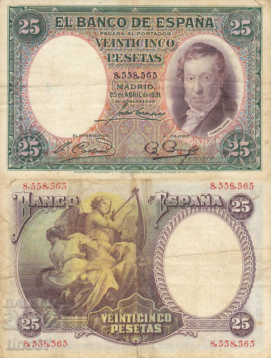 tino37- SPAIN - 25 PESETAS - 1931 - F