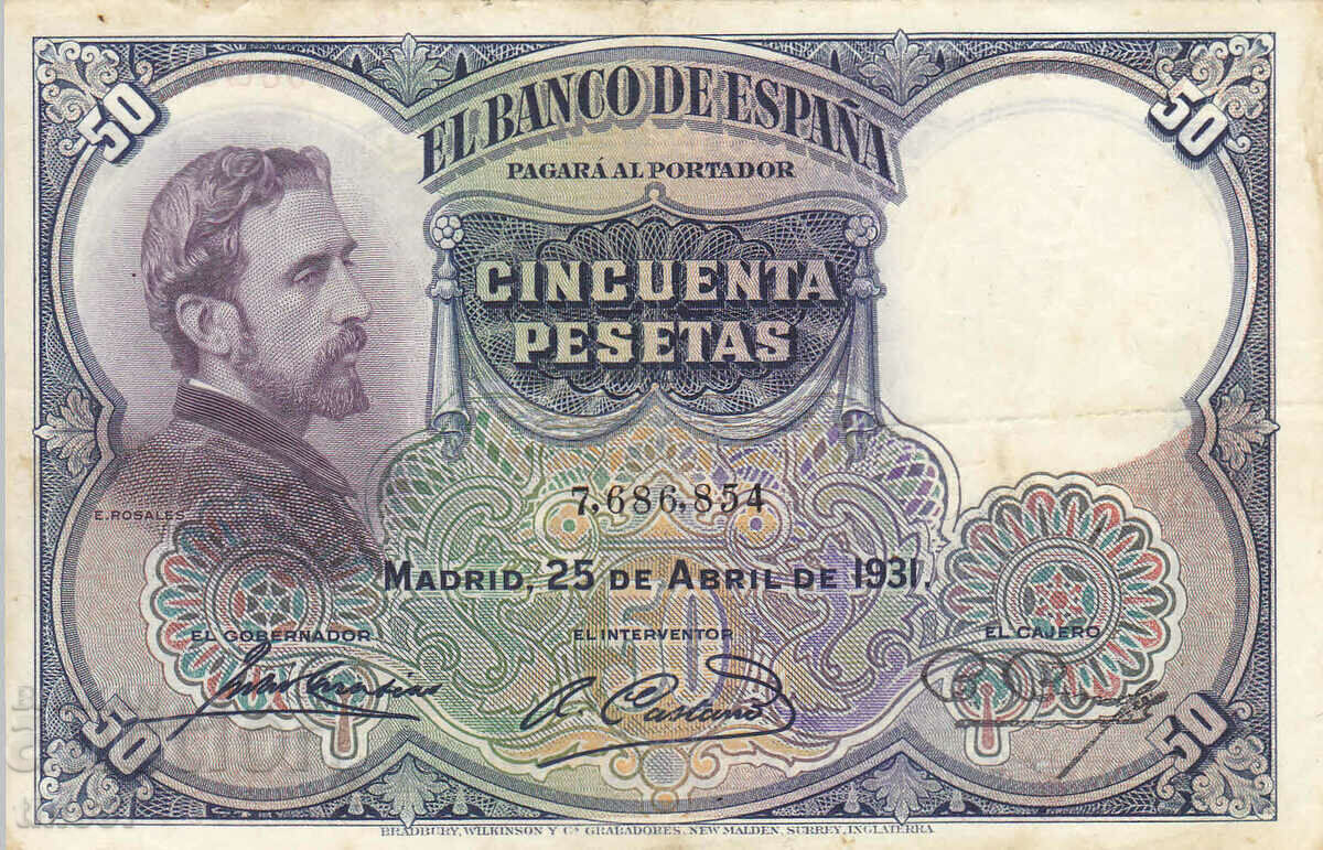 tino37- SPAIN - 50 PESETAS - 1931 - F with price 13.90 BGN | € 7.11 tino37- SPAIN - 50 PESETAS - 1931 - F with price 13.90 BGN | € 7.11