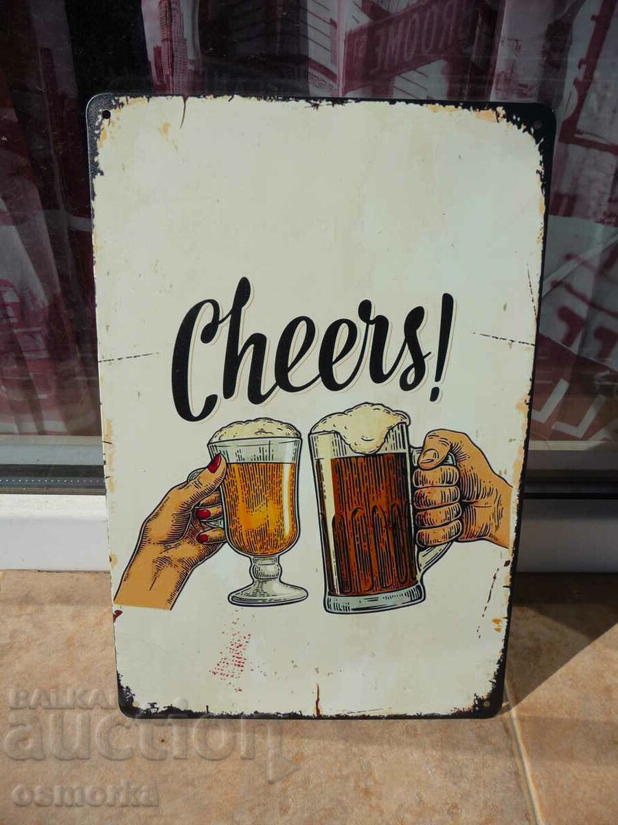 Метална табела бира Cheers! халба чаша мъж и жена си пият :)