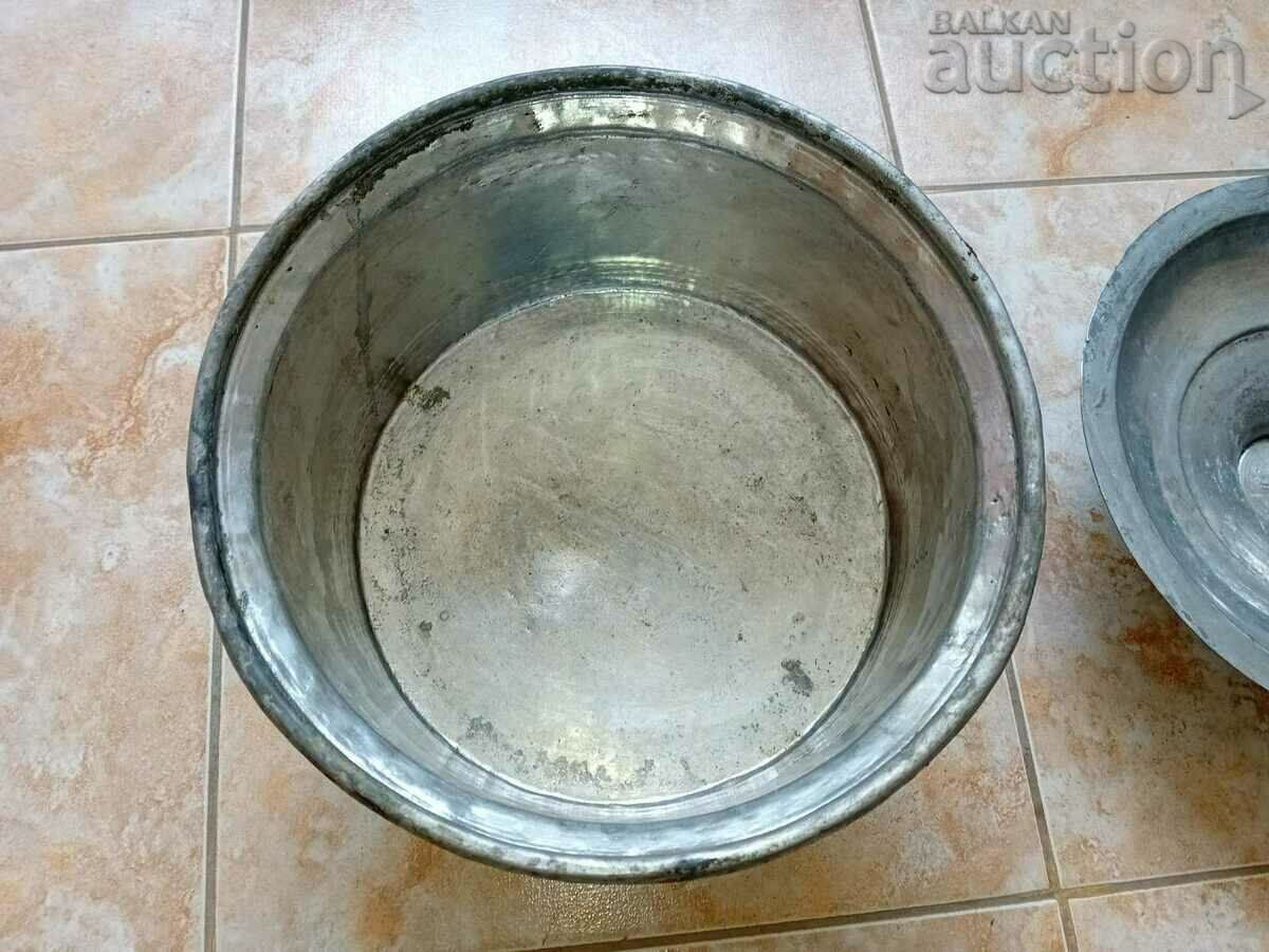 Παλιό τσίγκινο δοχείο, χάλκινο δοχείο με καπάκι - 5