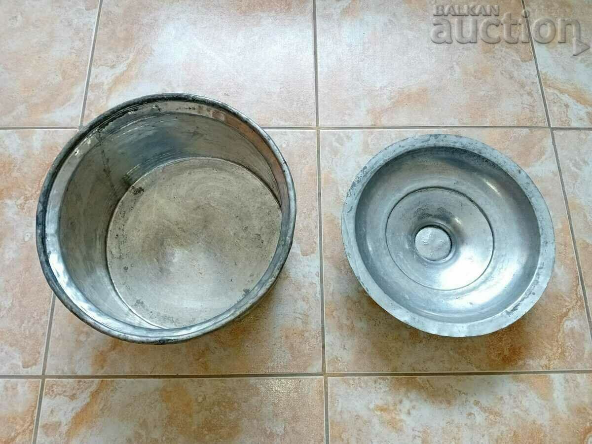 Παλιό τσίγκινο δοχείο, χάλκινο δοχείο με καπάκι - 6