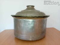 Old tin pot, copper pot with lid