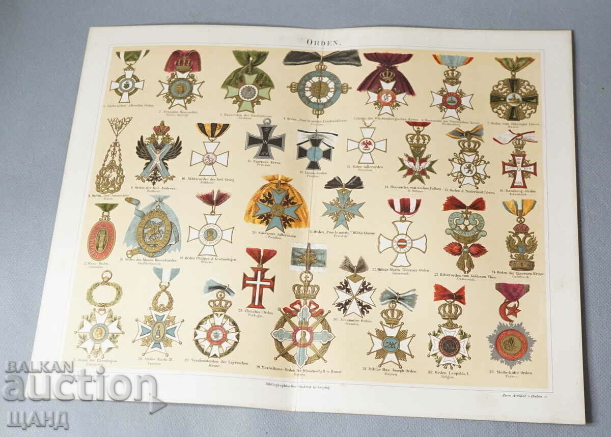 1900 Литография видове медали ордени Белгия,Испания,Русия