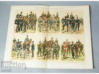 1900 Military Lithography types of uniforms, Russia, Italy, etc